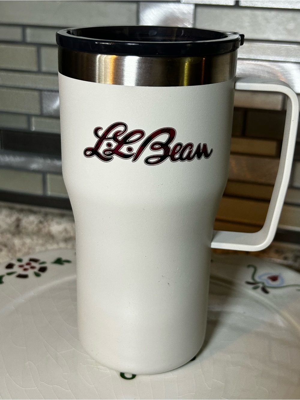 L.L.Bean Santeco Stainless Steel Travel Mug Red Black Plaid Logo Coffee Drink